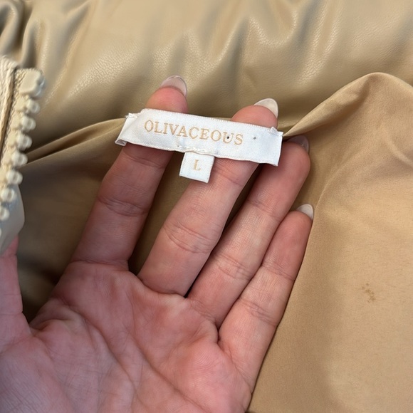 OLIVACEOUS liza faux leather cropped puffer vest in tan - Picture 7 of 11